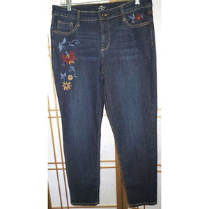 ST. JOHN'S BAY Jeans Women's 8-32x29 Embroidered Tapered Leg Dark Blue Wash Mid